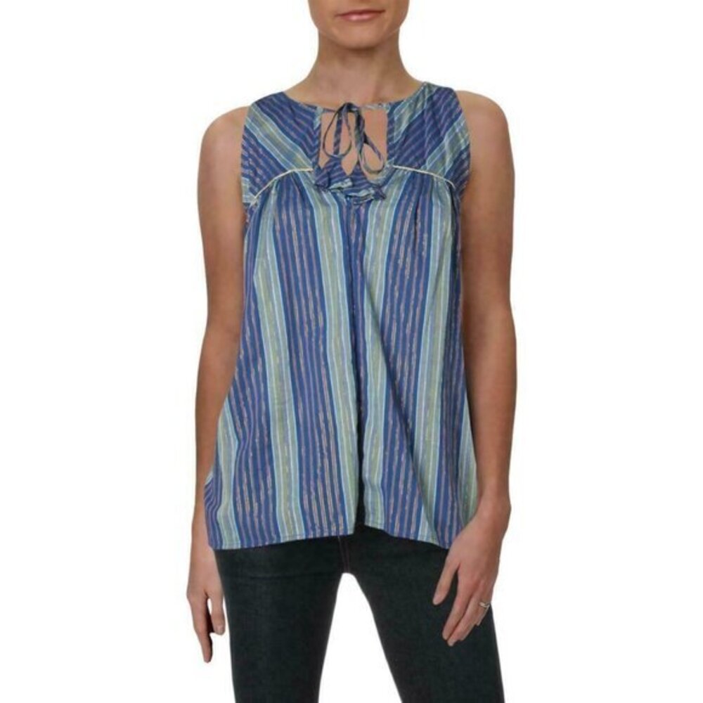 Anthropologie Blouse 4Our Dreamers Blue Striped Boho Peasant Top Blouse SZ S NWT